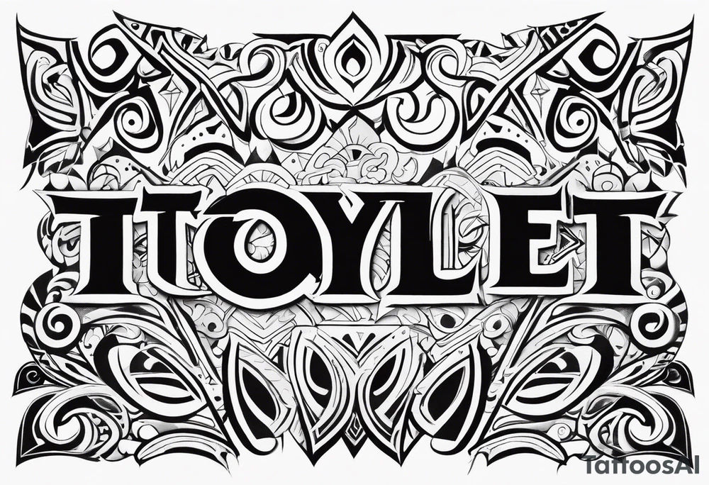 write the word 'TOYLET' in tribal letters tattoo idea