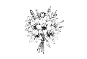 palm sized flower bouquet that has daffodil, violet and narcisuss tattoo idea