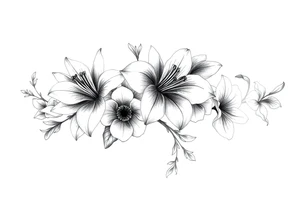 Calia Lily rose gadiolus carnation Narcissus flower sleeve on upper arm and shoulder tattoo idea