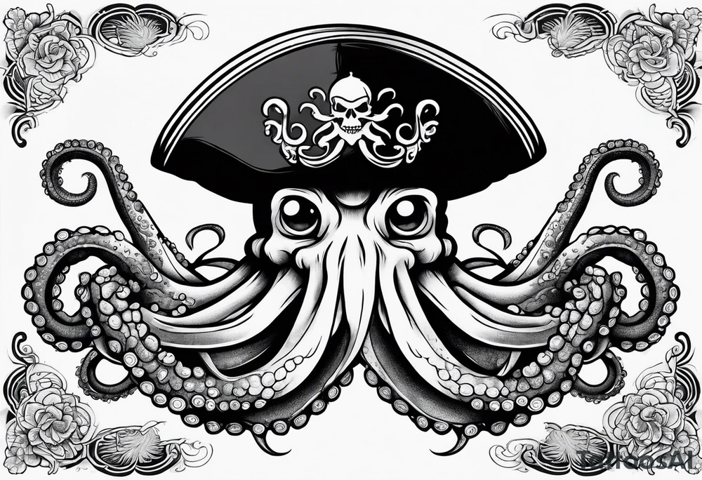 octopus wearing a pirate hat tattoo idea