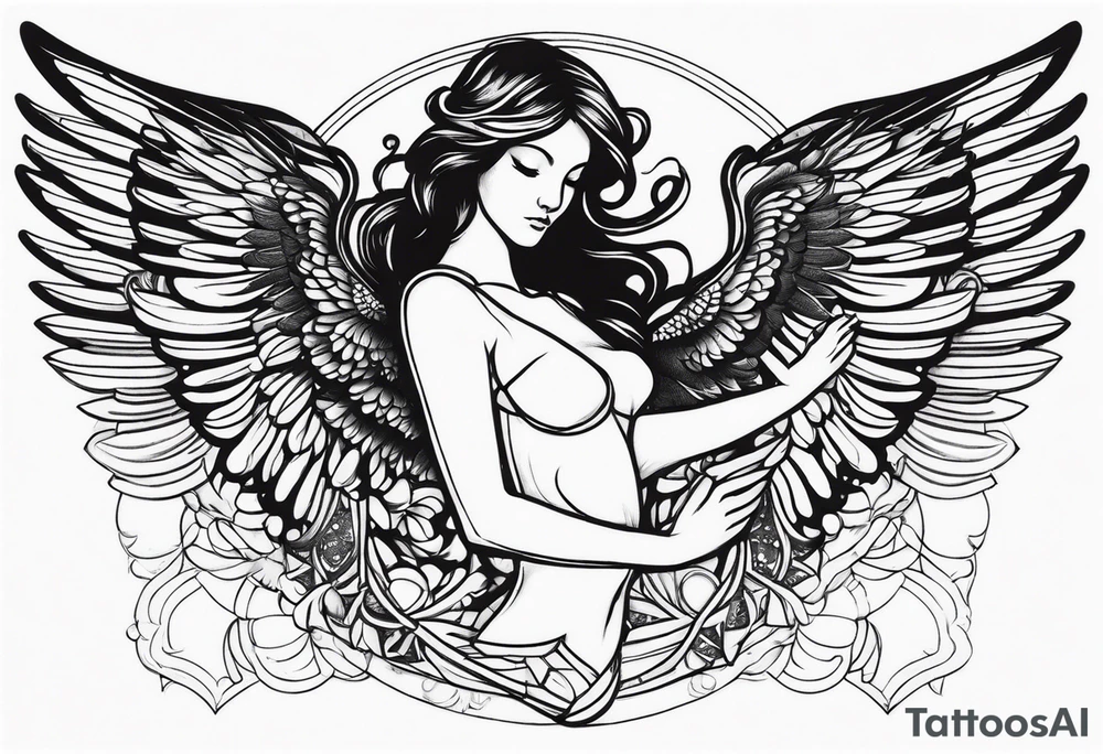 angel with wings outstretched incorporating digital or electronic elements into the design tattoo idea