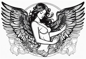 angel with wings outstretched incorporating digital or electronic elements into the design tattoo idea