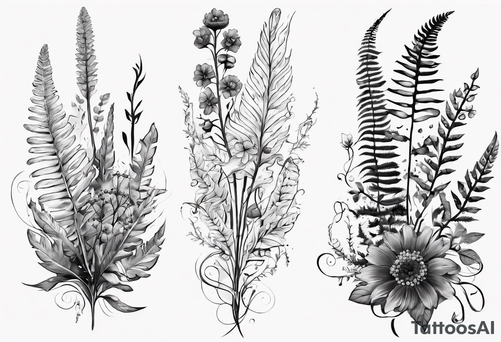 Sword fern and wild flower for a forearm tattoo idea