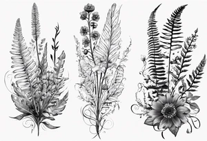 Sword fern and wild flower for a forearm tattoo idea