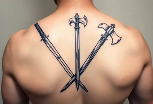 Armoury with sheild sword spears and axe tattoo idea