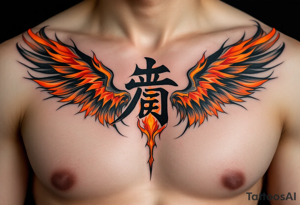 勇 (yǒng, “courage”) in fiery orange is often seen with flames or phoenix wings for bold transformation. tattoo idea