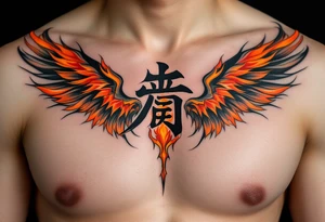 勇 (yǒng, “courage”) in fiery orange is often seen with flames or phoenix wings for bold transformation. tattoo idea