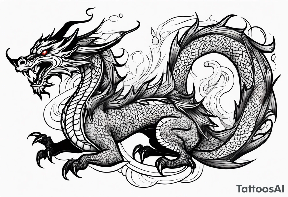 Traditional Dragon full body and smoke tattoo idea