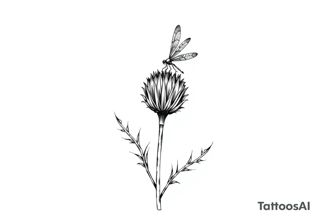 minimaliste thistle with dragonfly text : dinna fash tattoo idea