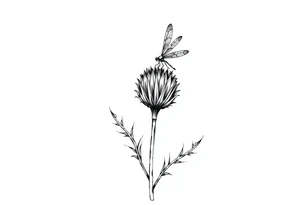 minimaliste thistle with dragonfly text : dinna fash tattoo idea
