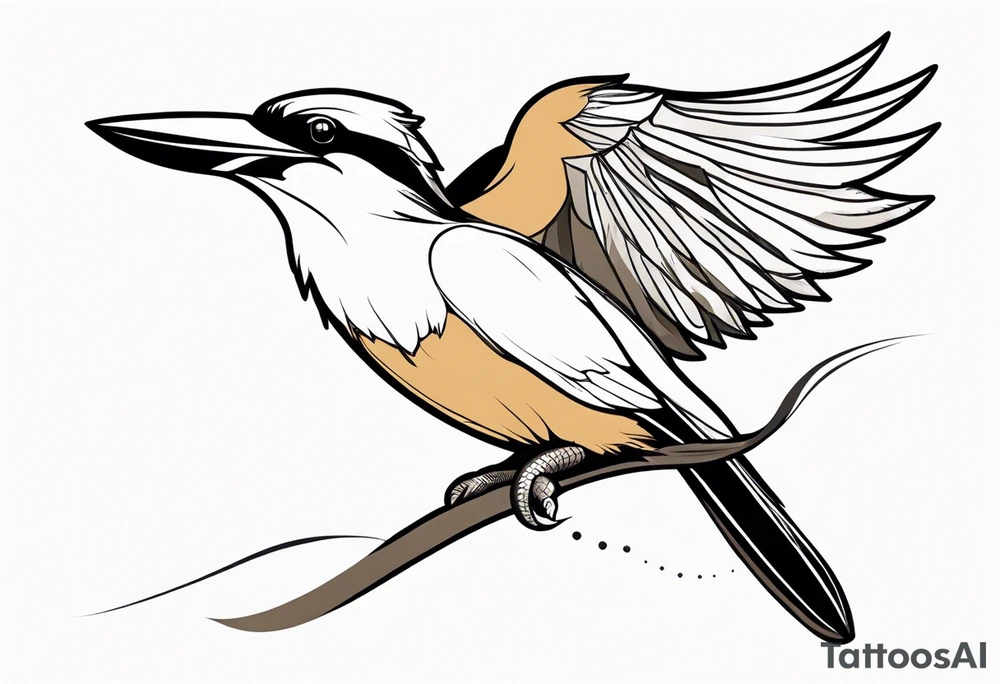 flying kookaburra with a snake in its beak tattoo idea