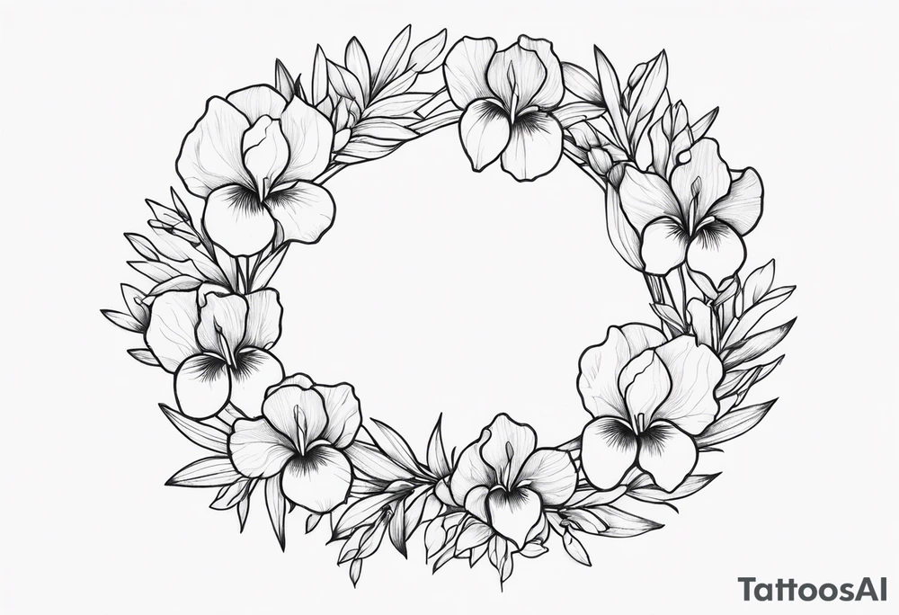An iris flower wreath circle tattoo idea
