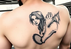 the main Harriet, a young teen girl with very hairy forearms riding on a bus tattoo idea