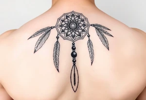 native dreamcatcher with flowing feathers and sacred beads tattoo idea