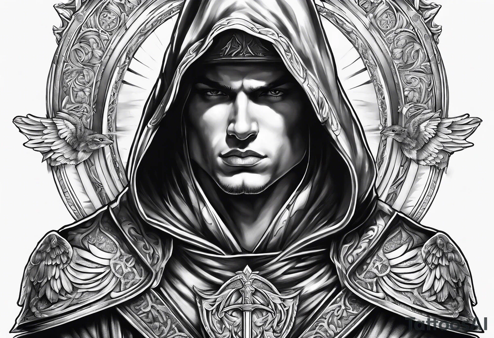 Arch angel Michael with sword hood tattoo idea