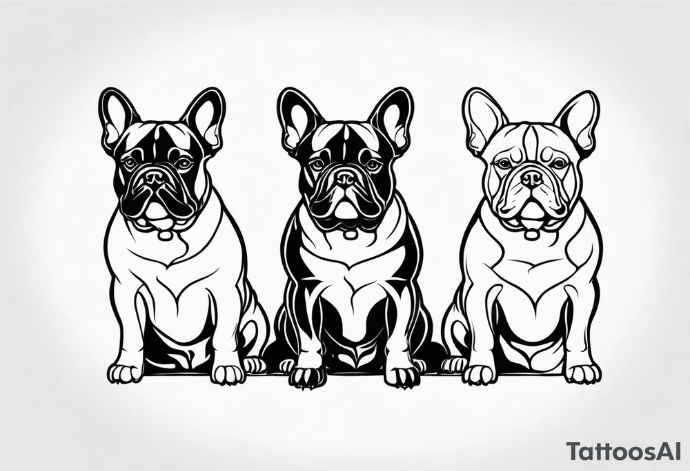 watermark of three french bull dogs tattoo idea