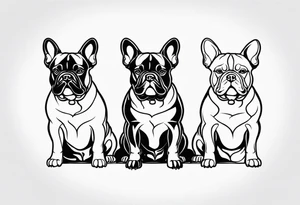 watermark of three french bull dogs tattoo idea