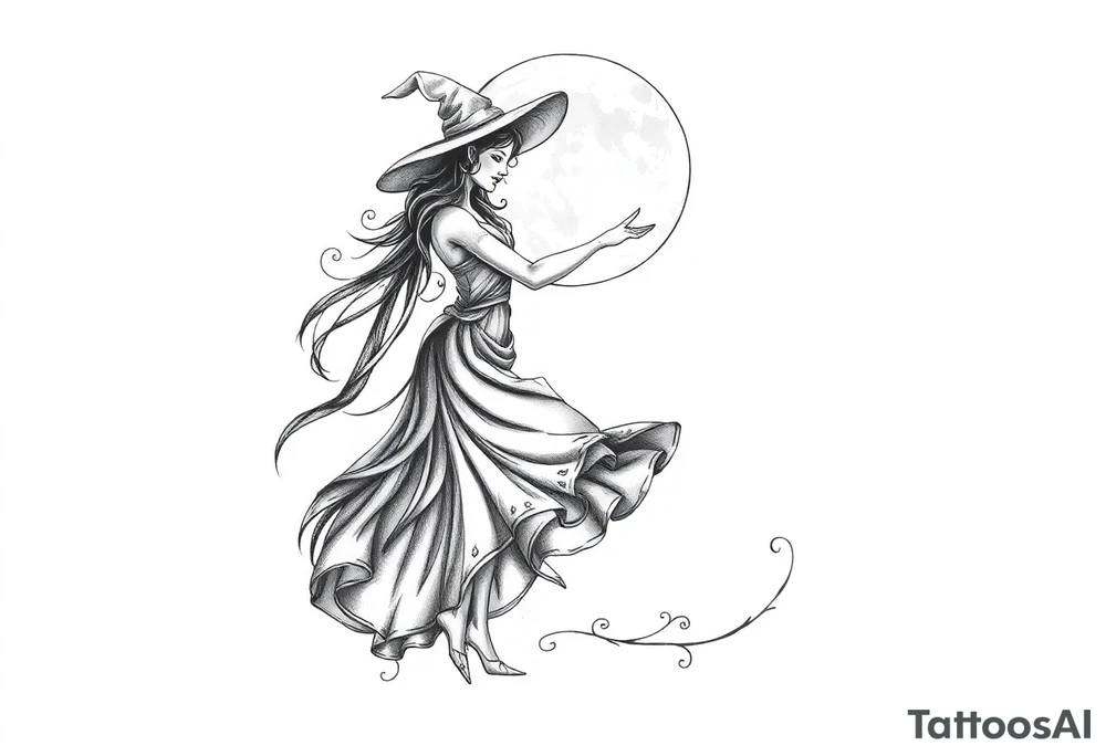 Witch dancing under moonlight tattoo idea