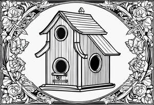 Outline of birdhouse. No extras. Just a box tattoo idea