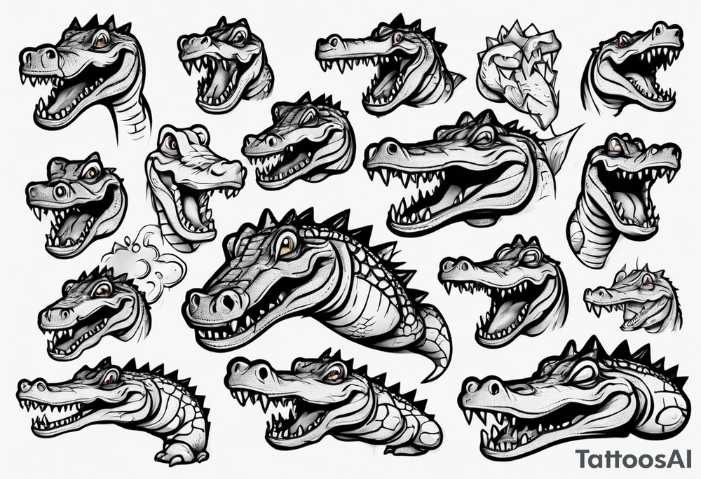 sad cartoon crocodile tattoo idea