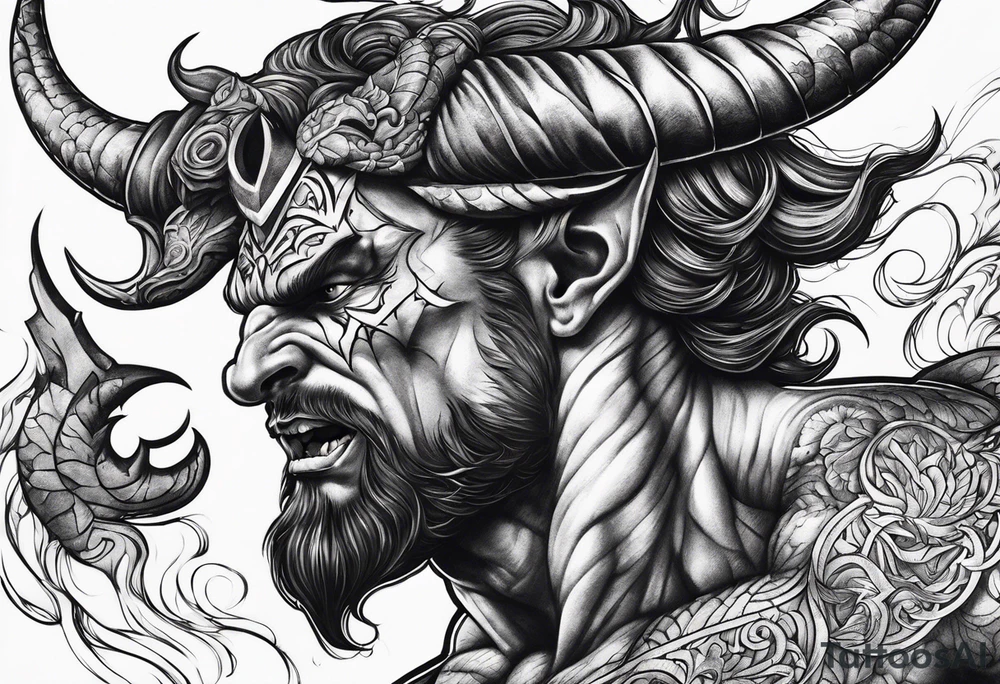 Satan knocked down on his back tattoo idea