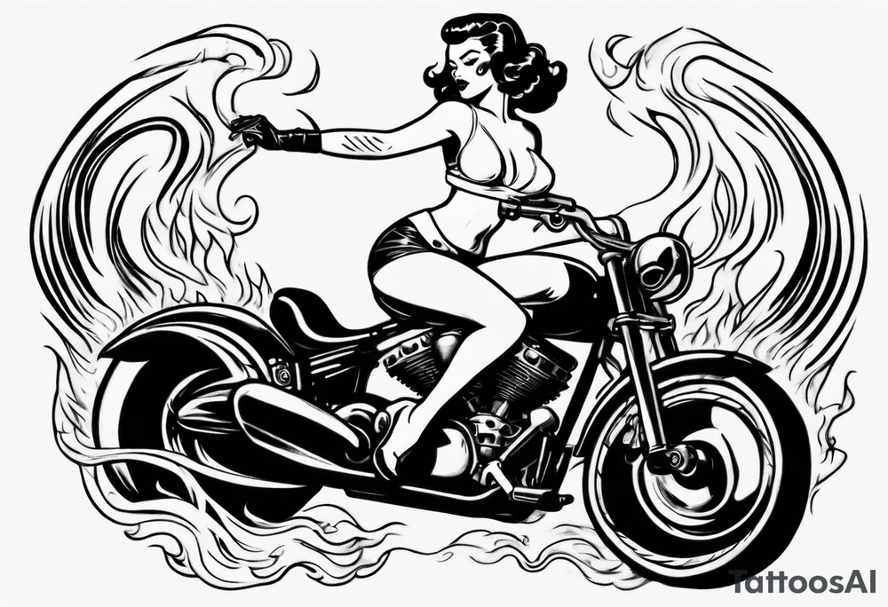 pinup doll riding a motorcycle through flames tattoo idea pinup doll riding a motorcycle through flames tattoo idea