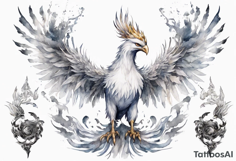 a white phoenix wearing an iron crown tattoo idea