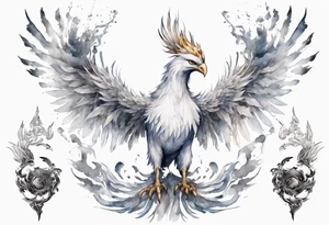 a white phoenix wearing an iron crown tattoo idea