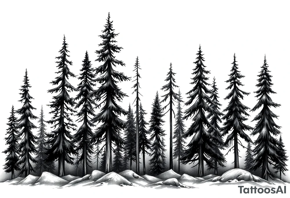 Needle forest with black and gray trees tattoo idea