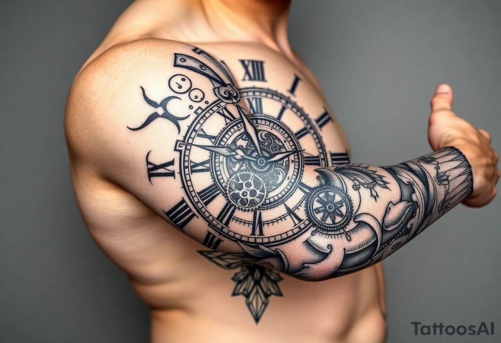 vintage roman numerals within ornate clockwork mechanism tattoo idea