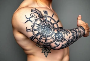 vintage roman numerals within ornate clockwork mechanism tattoo idea