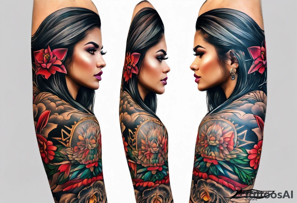 Arm sleeve inspired by Mexican American imagery tattoo idea