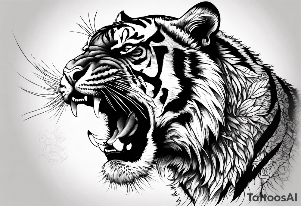 Fierce tiger roaring tattoo idea