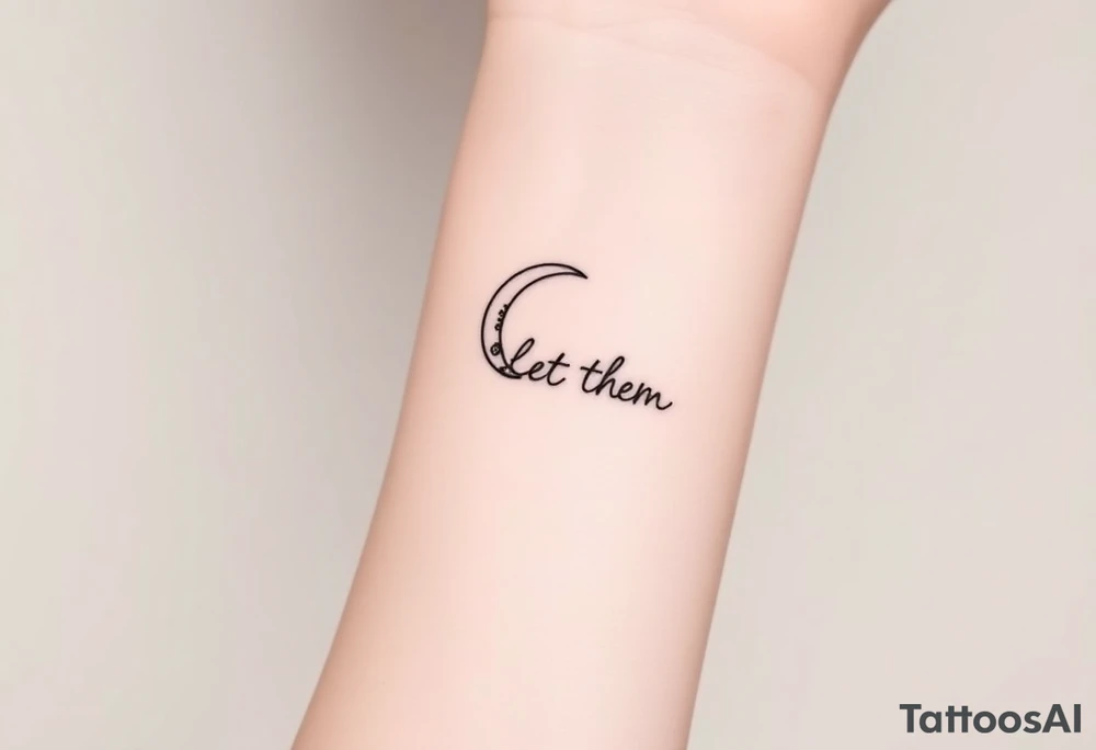 croissant de lune mystique avec le text Let Them tout en longeur tattoo idea