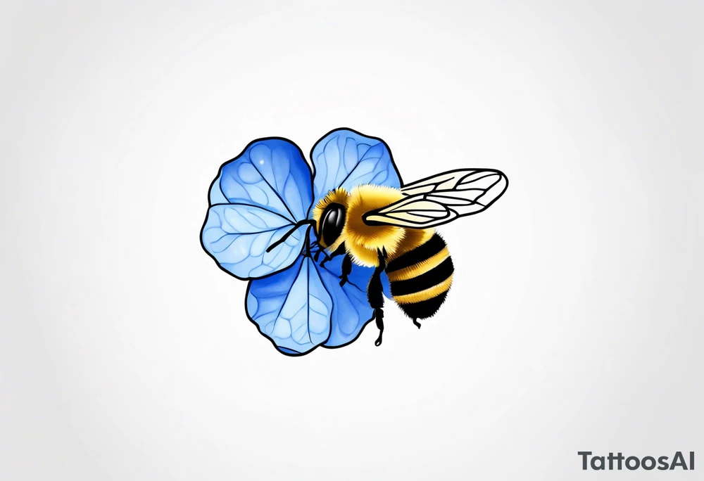 Small minimalist tattoo for forearm of a blue Hydrangea and a very small bee. tattoo idea