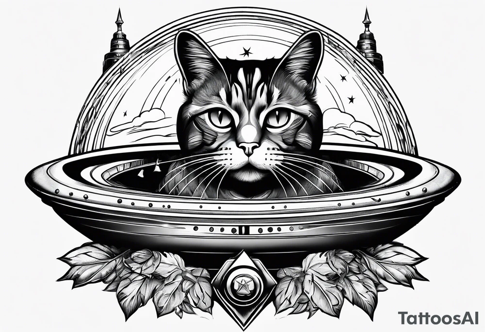 cat in a ufo smoking a joint tattoo idea