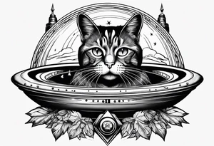 cat in a ufo smoking a joint tattoo idea