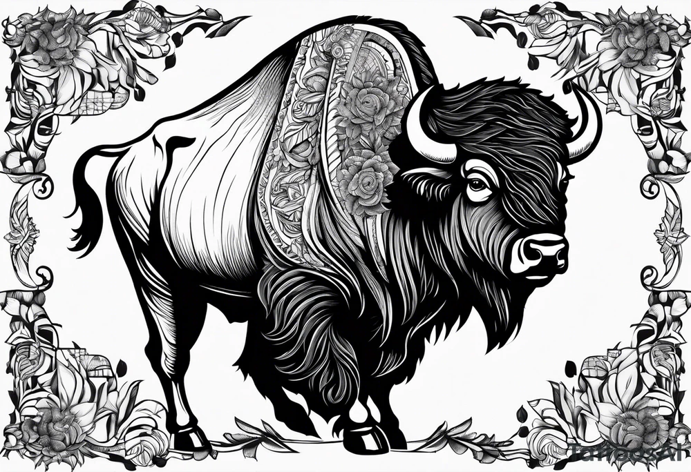 fine line bison doodle - white background, clean background, no skin tattoo idea