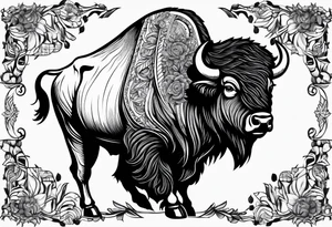fine line bison doodle - white background, clean background, no skin tattoo idea