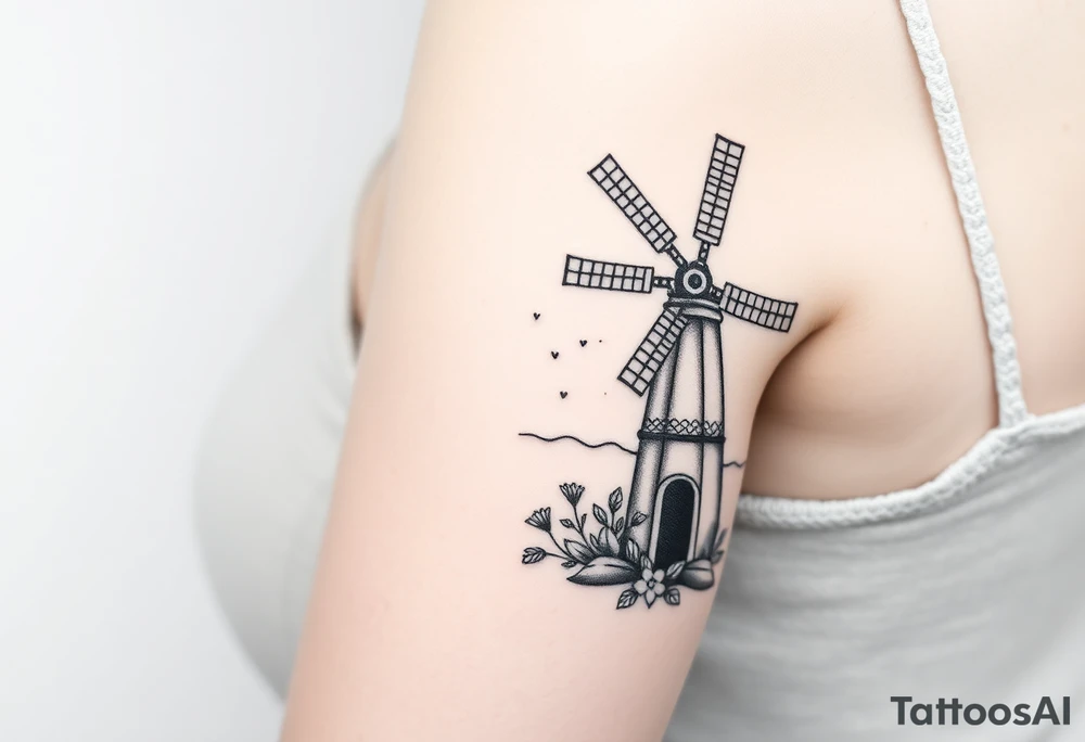 Create imagine with one half of a lighthouse and one half of a farm windmill tattoo idea