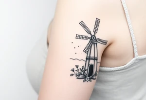 Create imagine with one half of a lighthouse and one half of a farm windmill tattoo idea