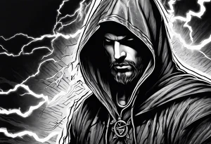 Hooded figure with a ring of lightning behind him tattoo idea