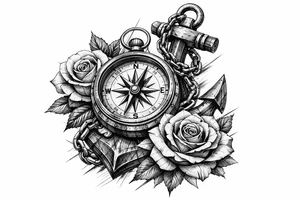 a compass,anchor,roses. tattoo idea