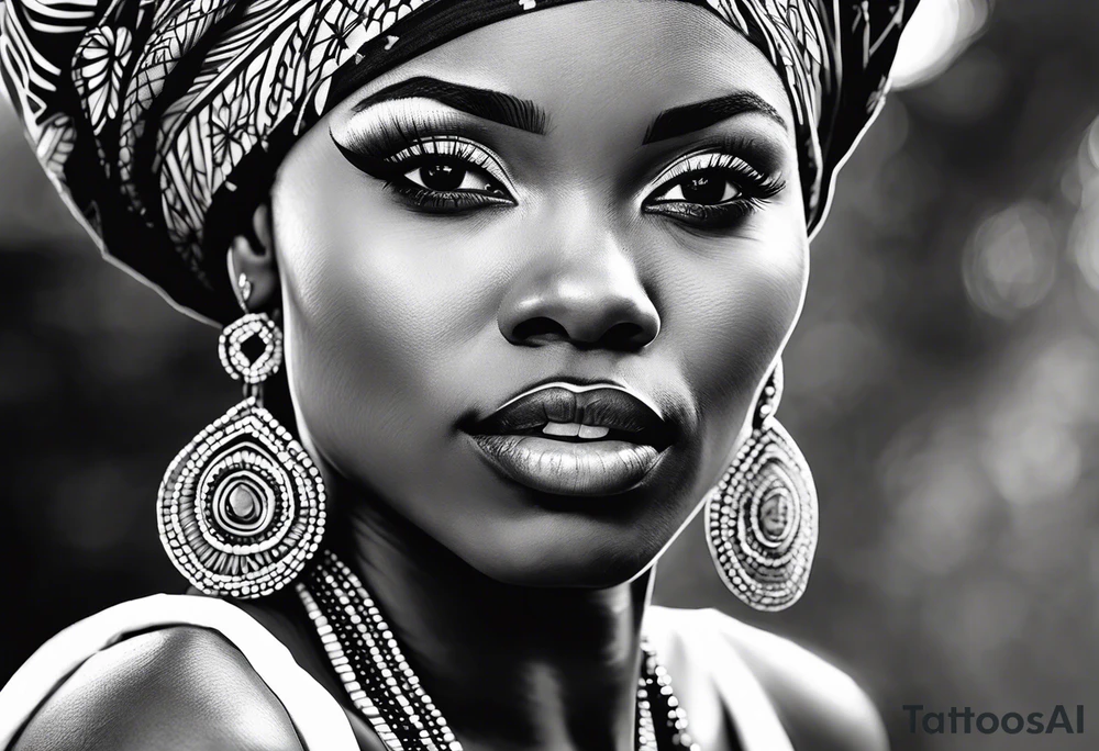 realism, african lady face portrait, cultural tattoo idea