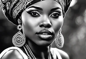 realism, african lady face portrait, cultural tattoo idea