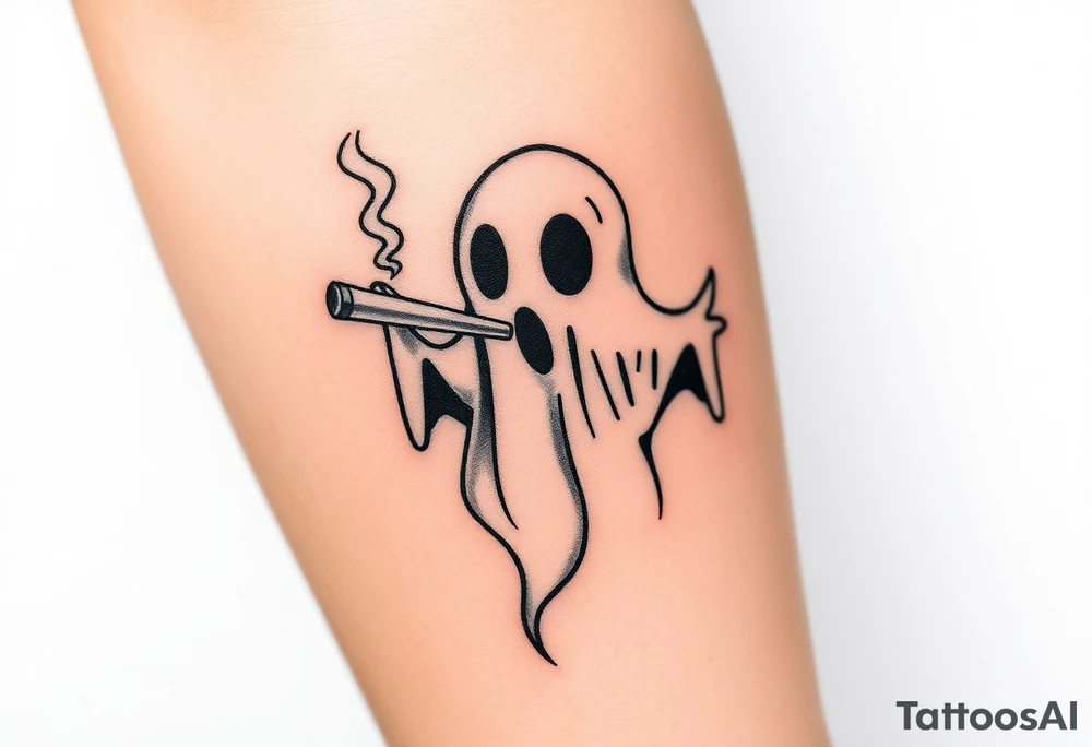 Cute ghost smoking a bong tattoo idea