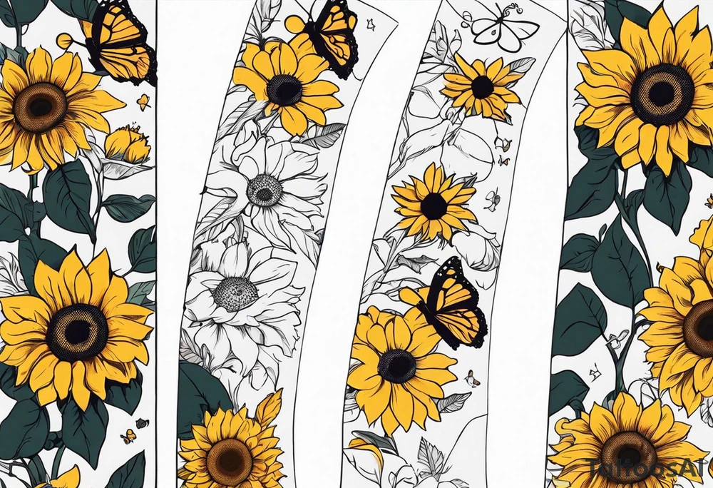 Arm sleeve with sunflowers and butterflies tattoo idea