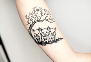 3 little piggy's hiding under a a tree tattoo idea
