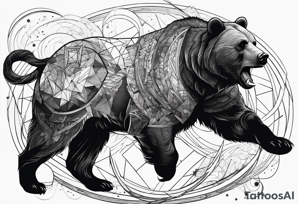 a bear fighting a bull in space tattoo idea