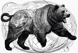 a bear fighting a bull in space tattoo idea